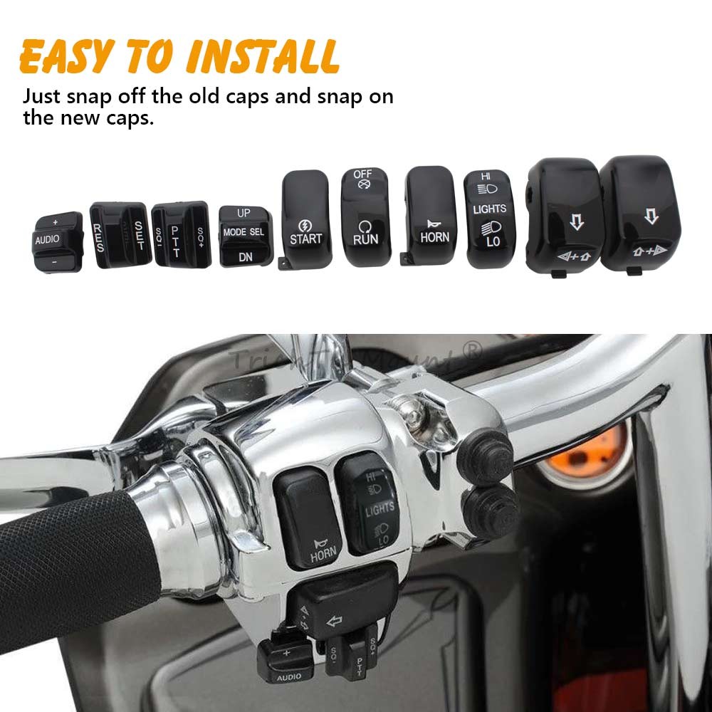 Black Hand Control Switch Button Caps For Harley Electra Glide FLHTCU 1996-2013