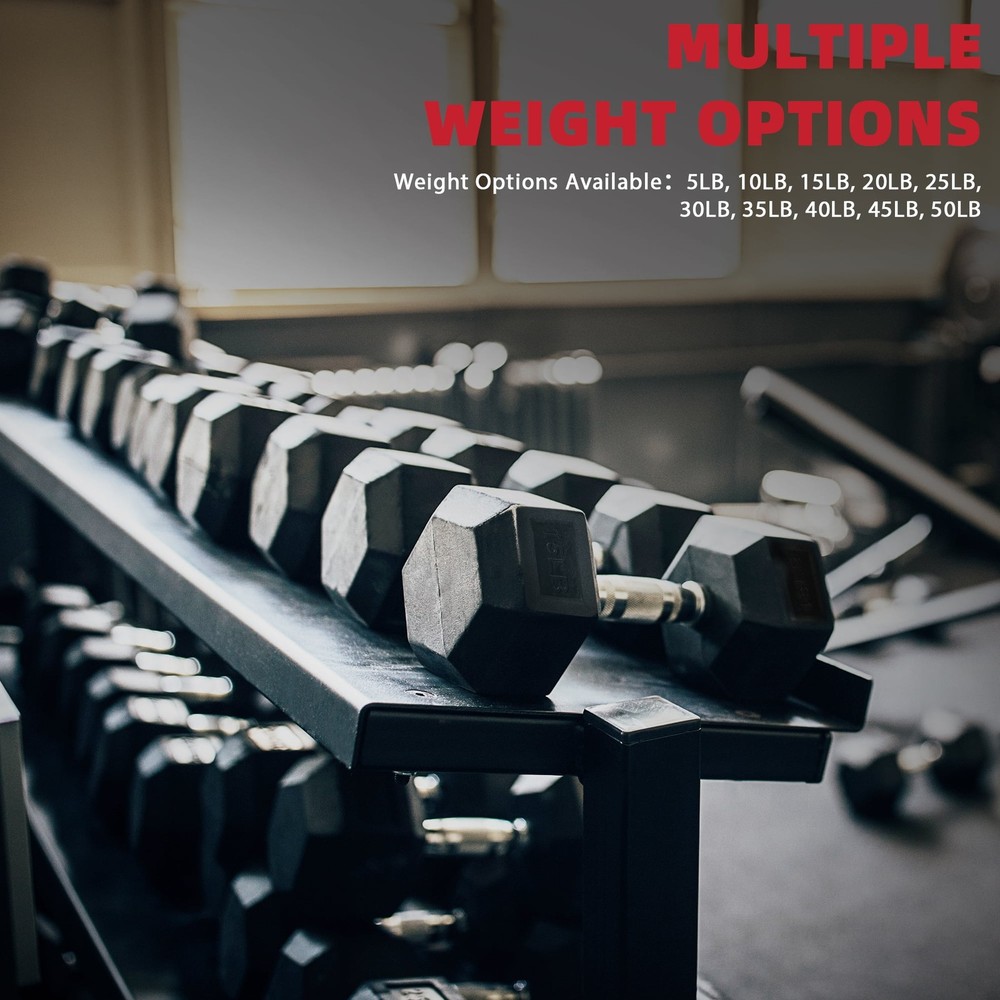 Hex Rubber Dumbbells 2-Pack Set (5-20 lb Combo) – Cast Iron Core