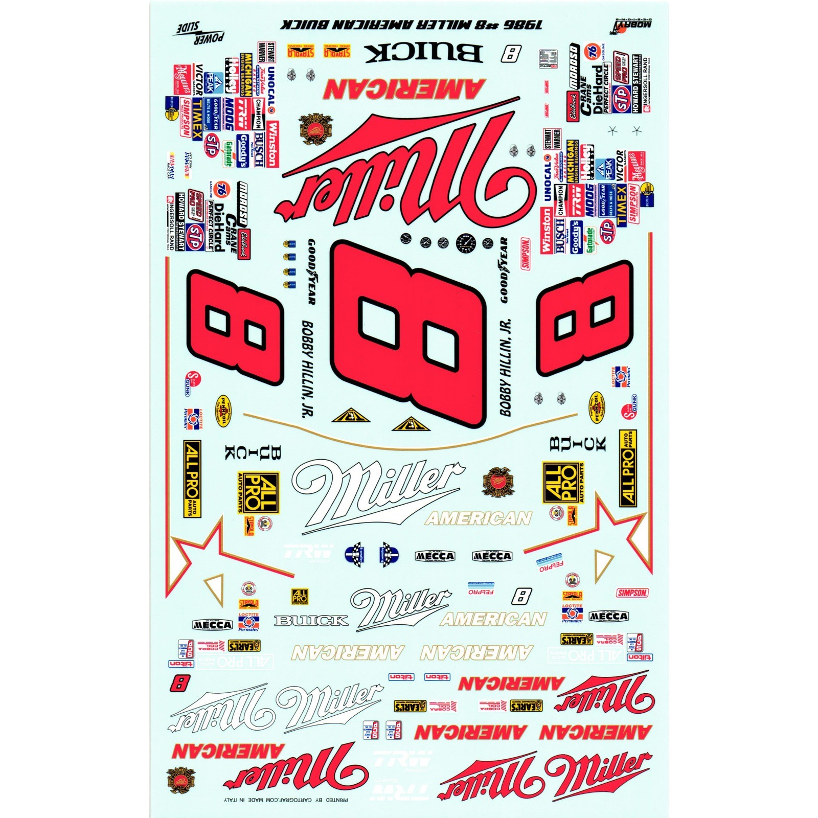 Revell-Monogram Bobby Hillin Jr #8 Miller American 1:25 Decals