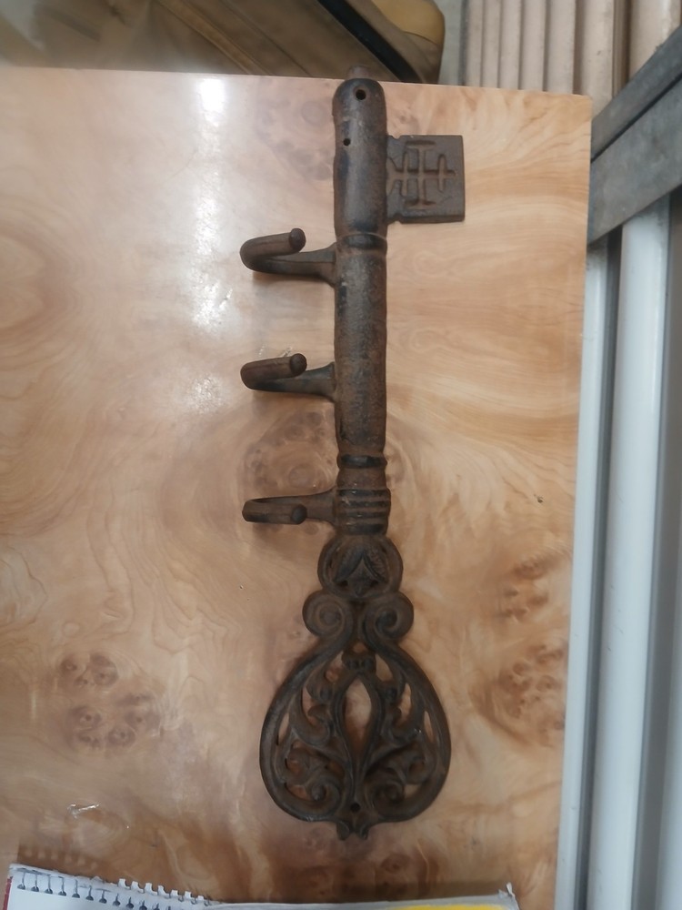 Antique Cast Iron Key Shaped Hotel Wall Hooks...18" Long.. Missing One Hook