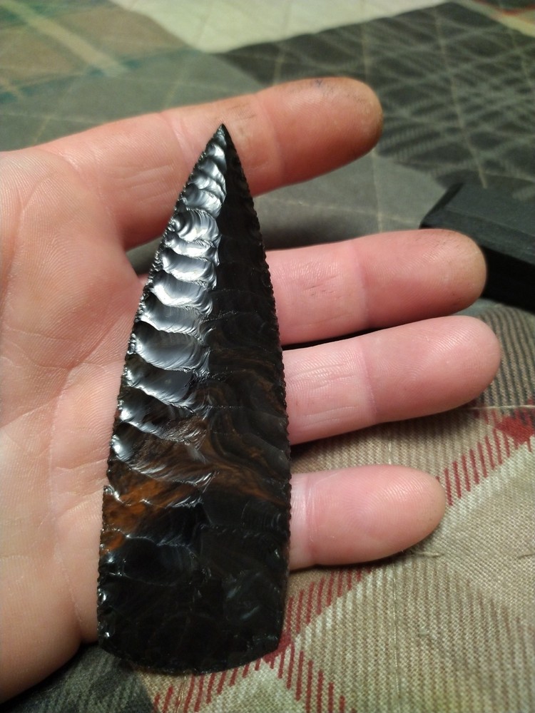 Paleo Spear Point Obsidian fire like at bottom