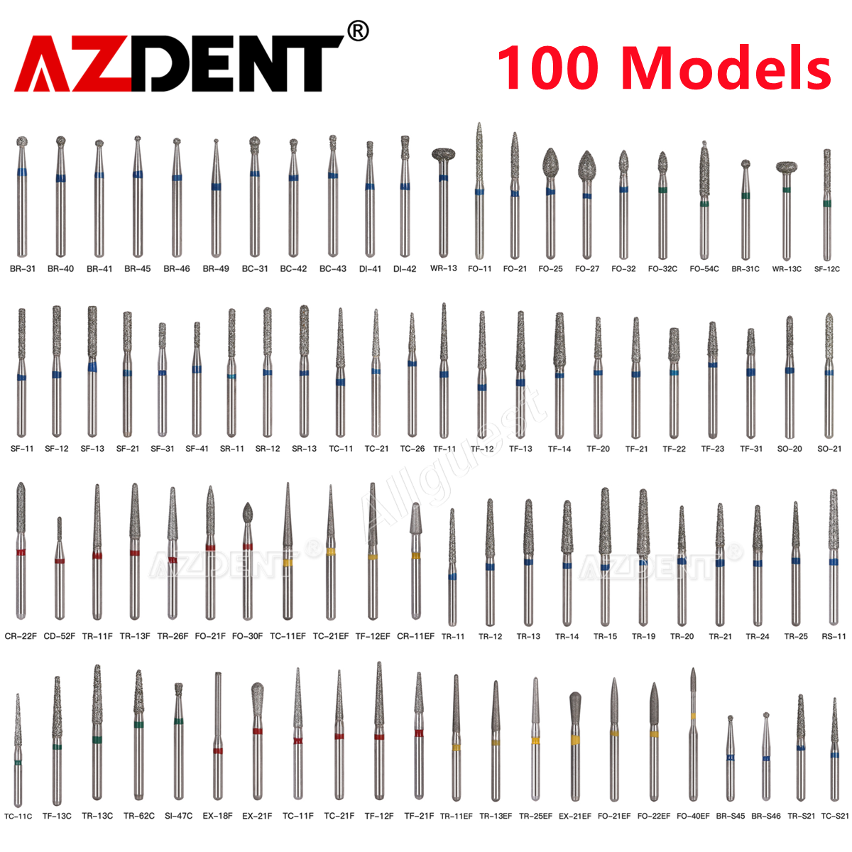 AZDENT Dental FG Diamond Burs for High Speed Handpiece Friction Grip 5pcs/pack