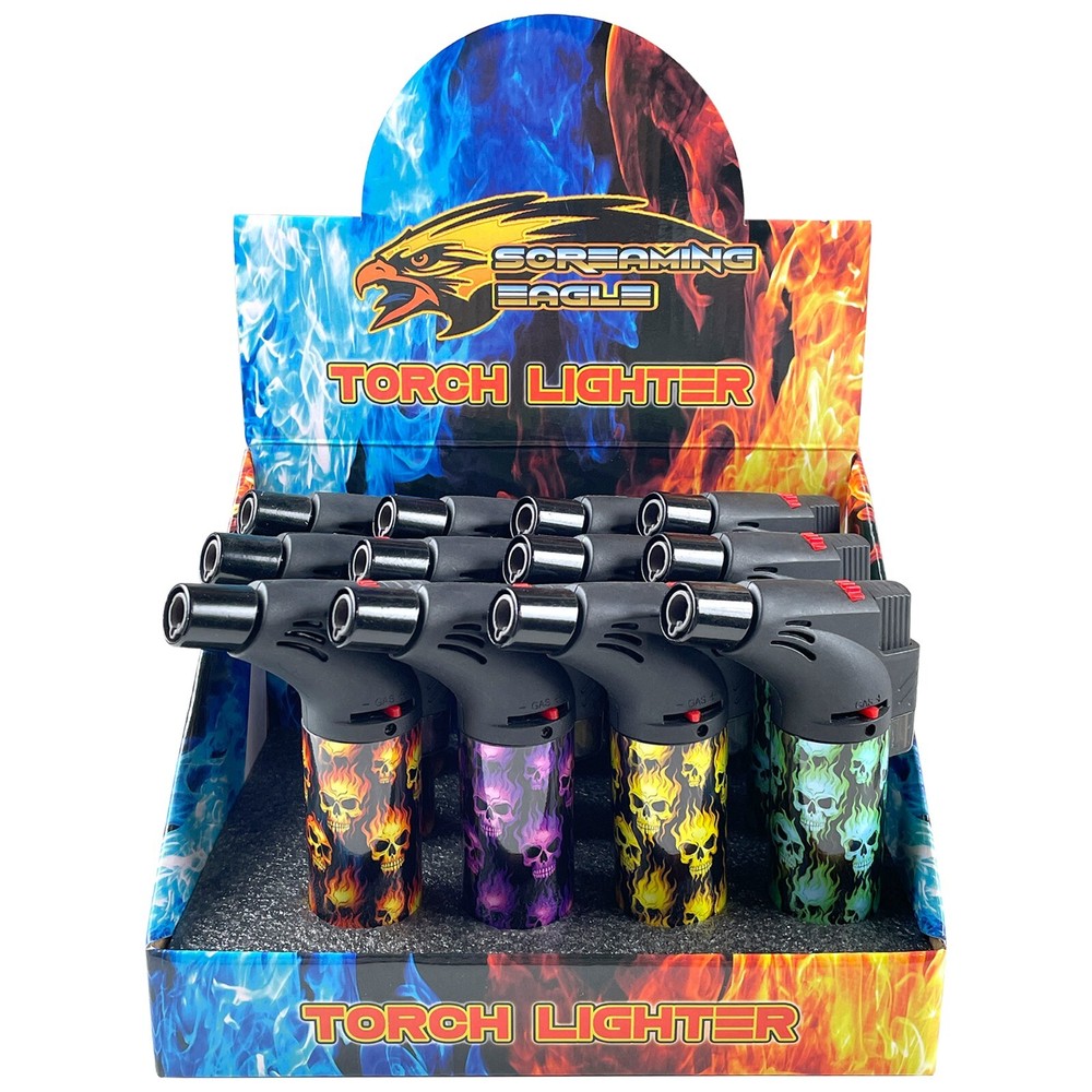 4 Pack Jumbo 4" Single Jet Flame Torch Gun Lighter Refillable Lockable Skeleton