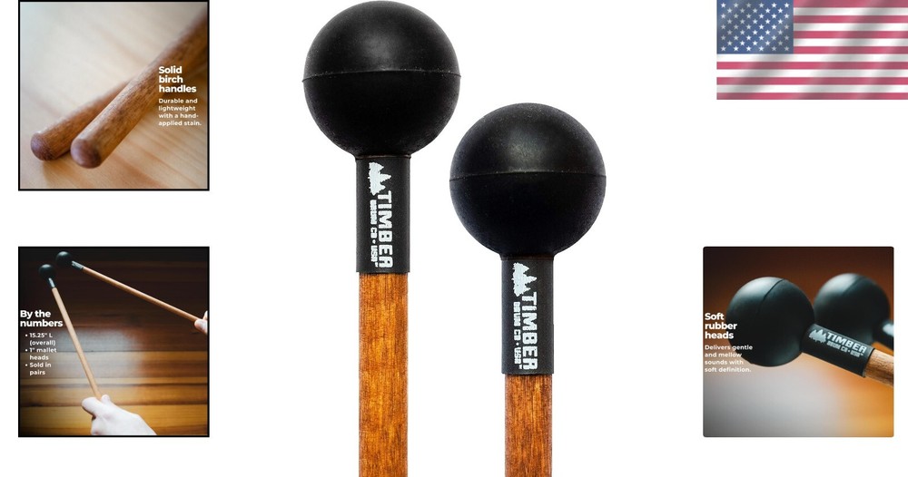 Timber Drum Co. Soft Rubber Mallets with Birch Handles, Professional Grade