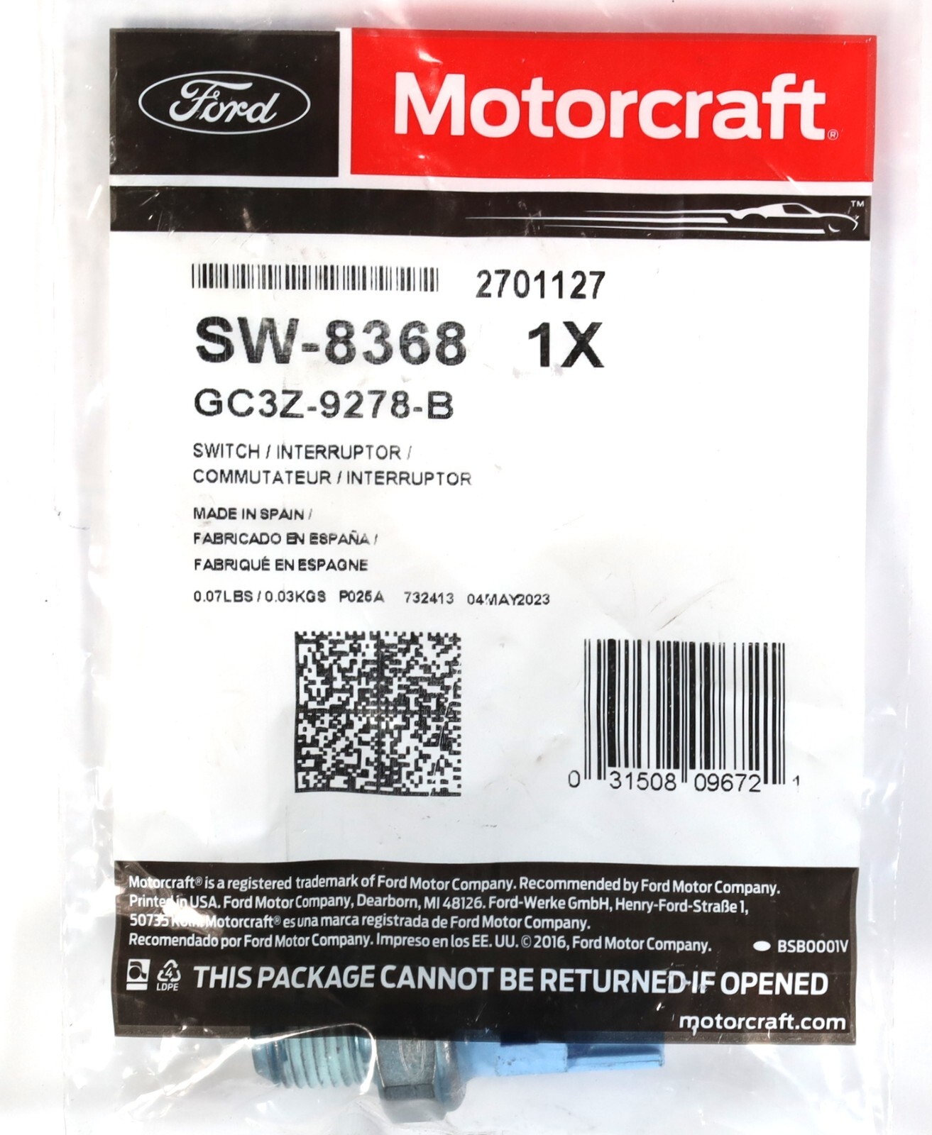 Genuine Motorcraft SW-8368 Engine Oil Pressure Sensor 2011-2019 6.7L Powerstroke