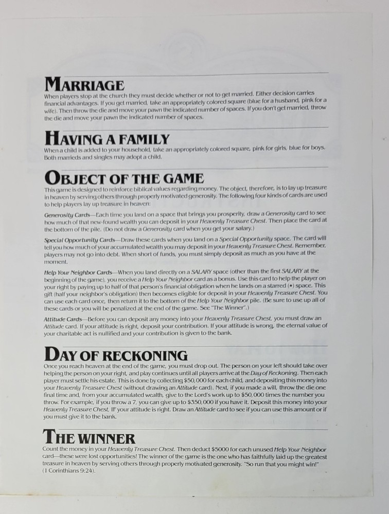 Vintage "Generosity Make It Count!" Christian Values Game 1985 Ed Complete Set