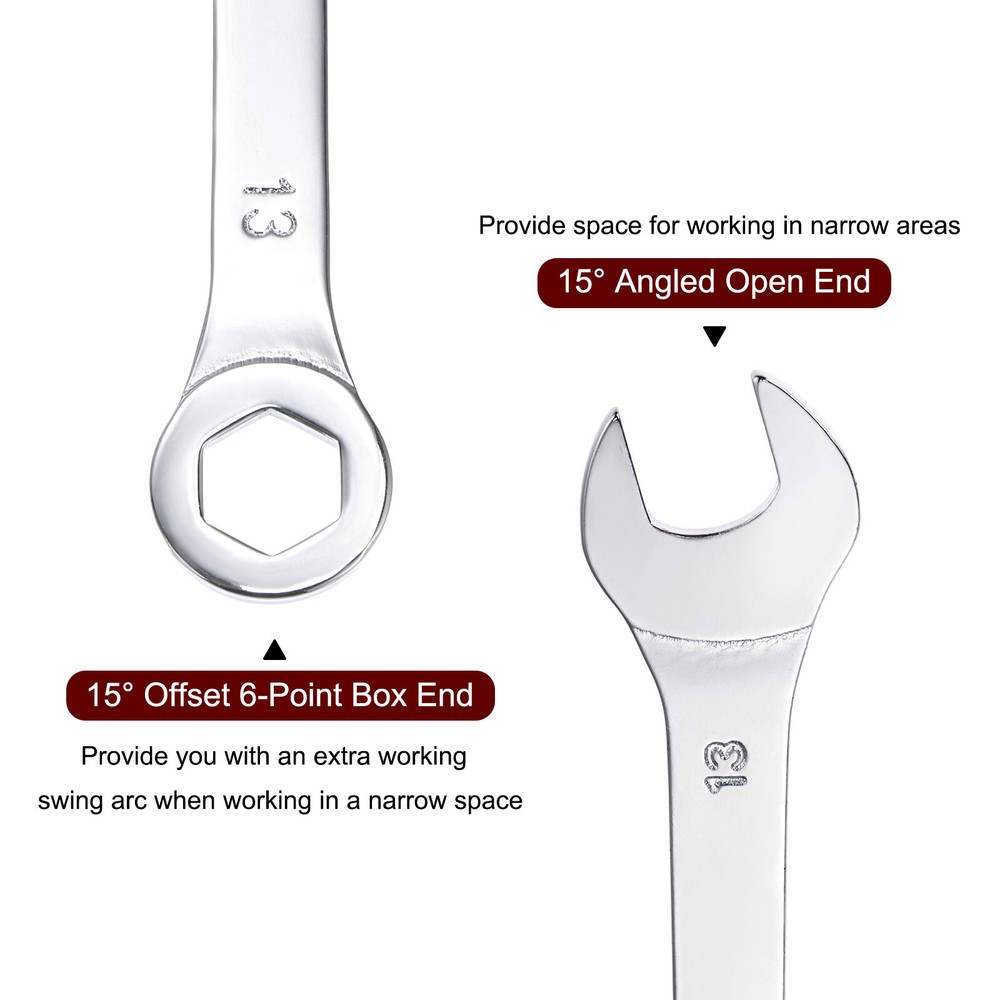 2 x Thin Combination Wrench with Offset 6-Point End and Angled Open End 13mm