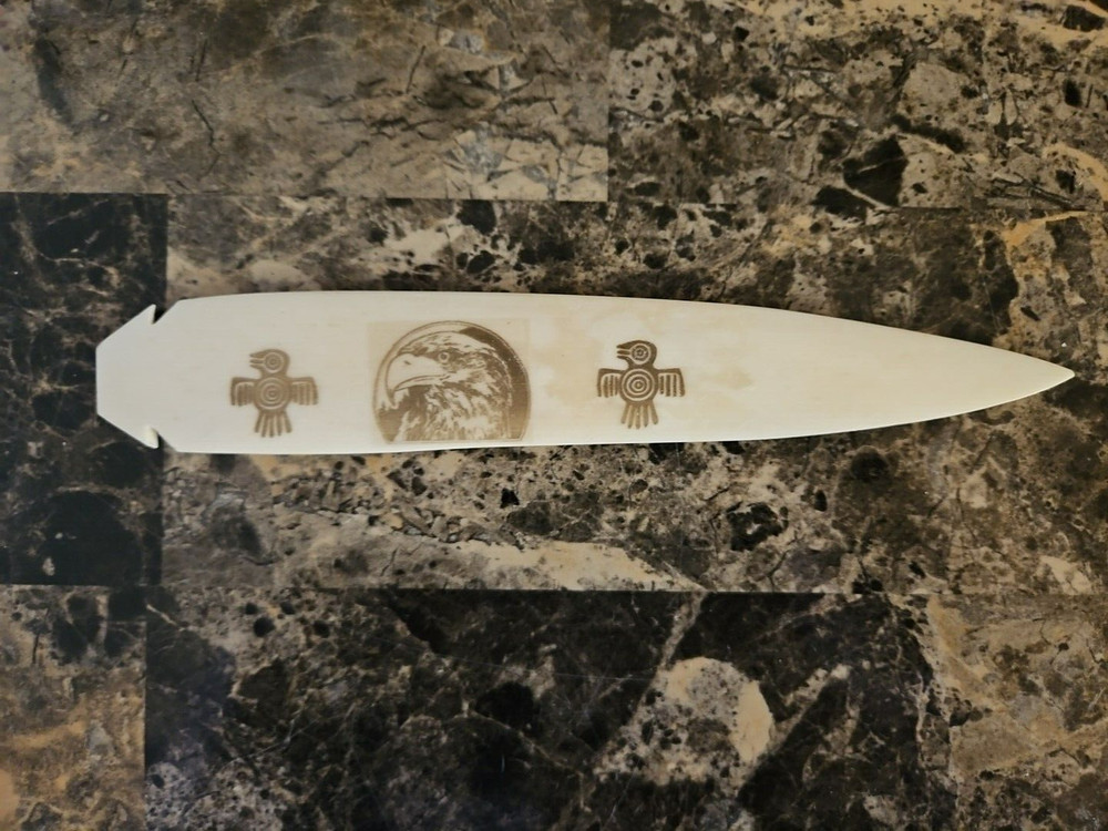 ENGRAVED EAGLE THUNDERBIRD WATER BUFFALO BONE SPEAR POINT 7+" POWWOW RENDEZVOUS