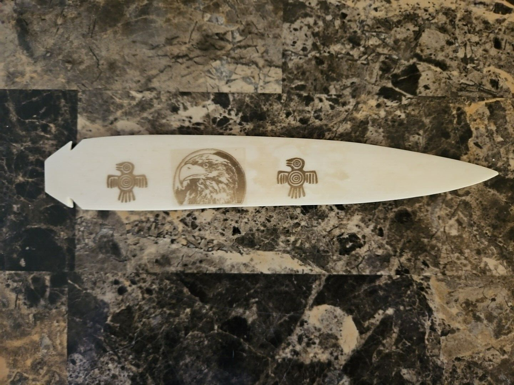 ENGRAVED EAGLE THUNDERBIRD WATER BUFFALO BONE SPEAR POINT 7+" POWWOW RENDEZVOUS