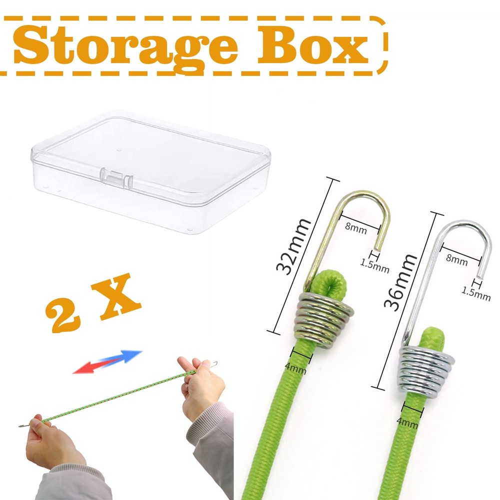 Small Bungee Cords with Hooks, 12-Piece Adjustable Set