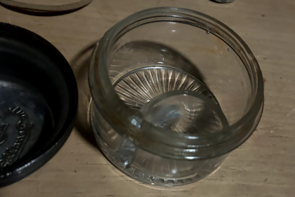 Rexall Vintage Glass Inkwell Apothecary Jar with Metal Lid, Used