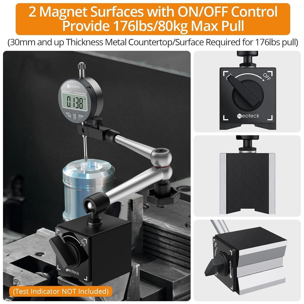 Magnetic Base Stand for Dial Indicator with Adjustable Arm and Stability Control
