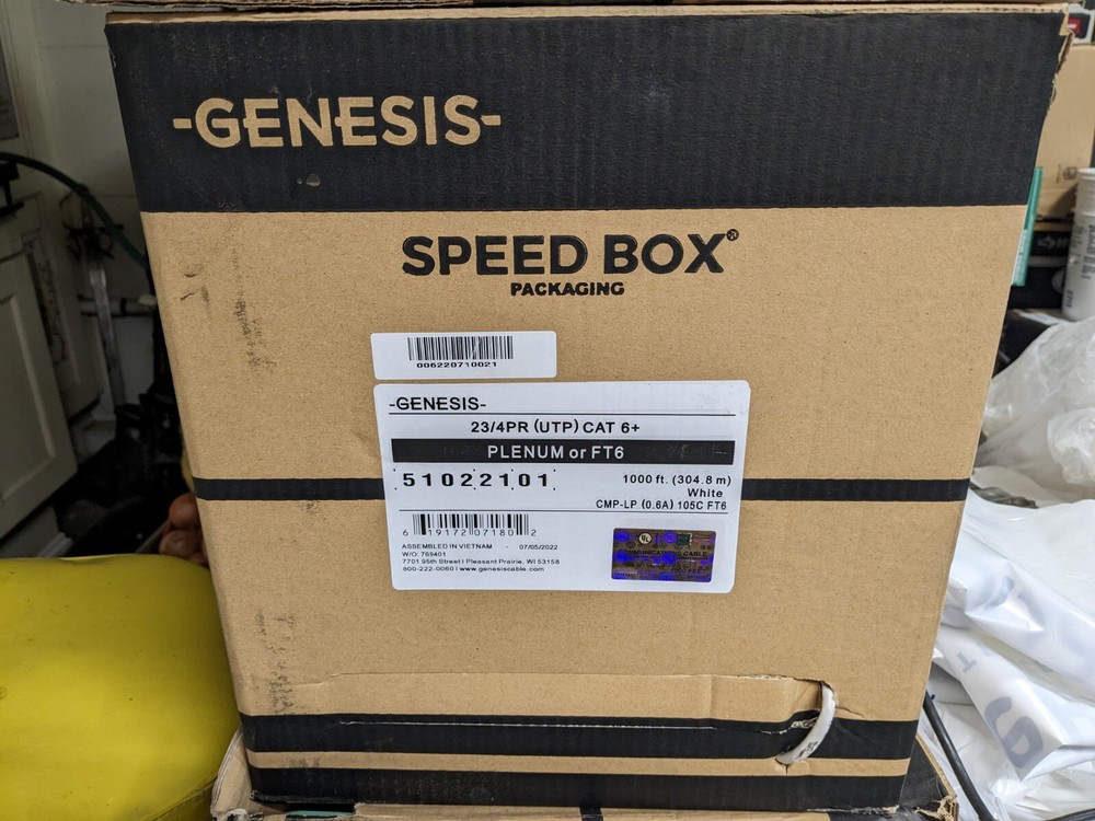 Genesis 51022101 CAT6 Plus Cable, 23/4 Solid BC, U, UTP, CMP, FT6, 1000′ (304.8m