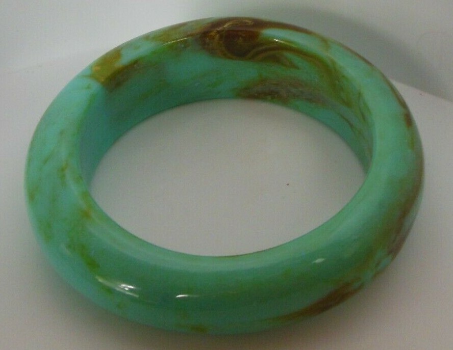 Thick Teal/Brown Marbled Bangle Bracelet