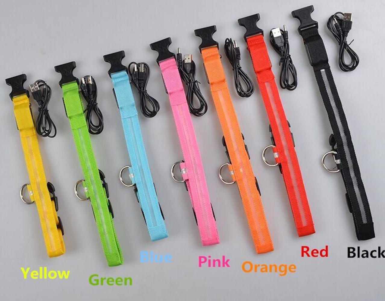 RECHARGEABLE LED PET GLOW COLLAR dog cat safety neck harness flash light USB