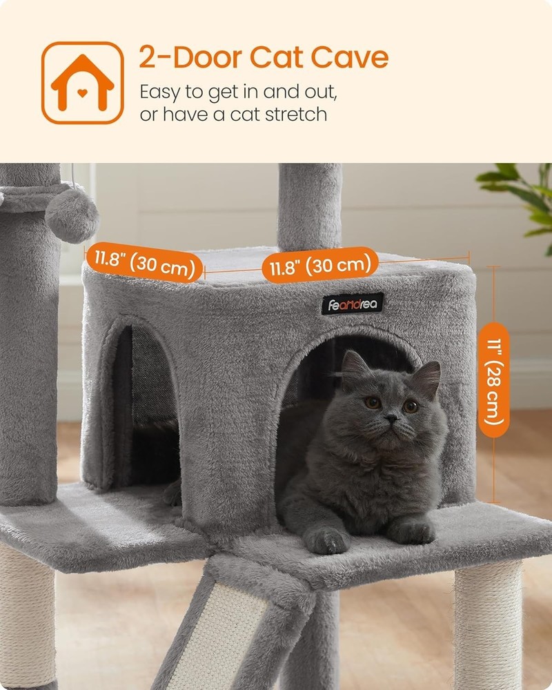 Cat Tree, 37.8-Inch Cat Tower, Multi-Level Condo with Widened Perch, Scratchi...