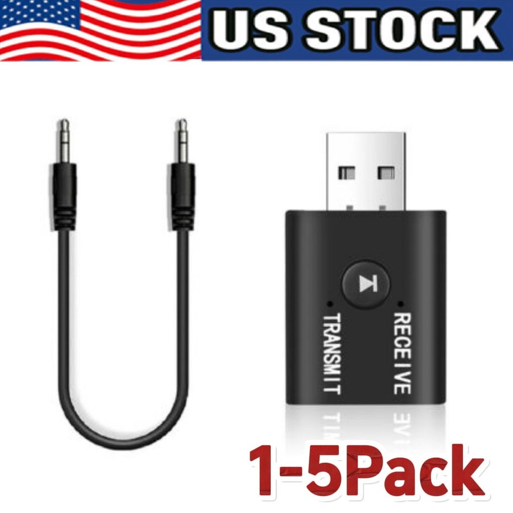 Bluetooth 5.0 2in1 Transmitter Receiver Car Wireless Audio Adapter USB 3.5mm Aux