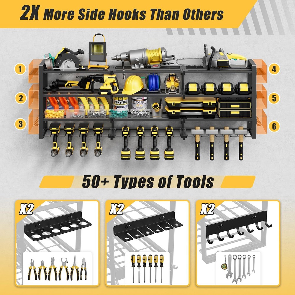 49.4'' Large Power Tool Organizer Wall Mount 4Tier Tool Storage Rack, 600lb Load