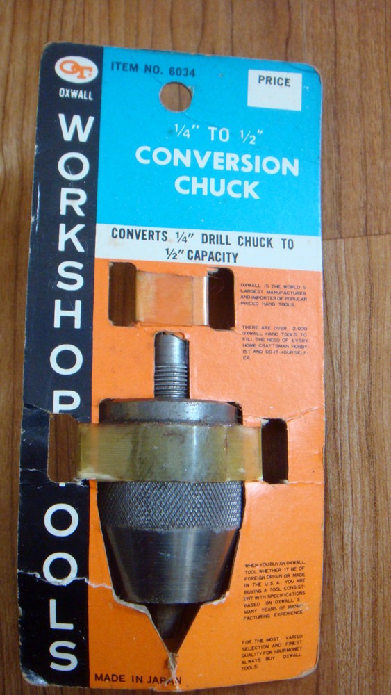 Vintage Retro NOS Oxwall Tools 1/4" to 1/2" Drill Chuck Conversion #6034