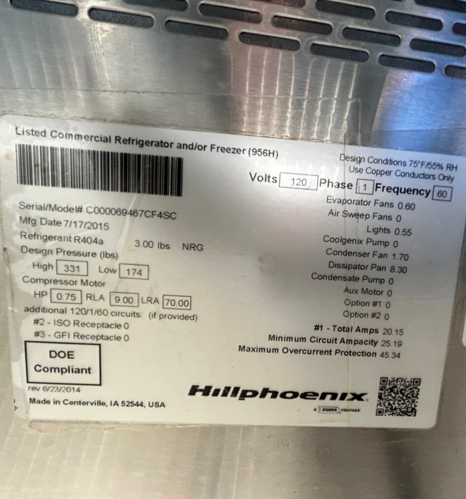 Hillphoenix CF4SC Refrigerated Display Case Refurbished Tested & Working