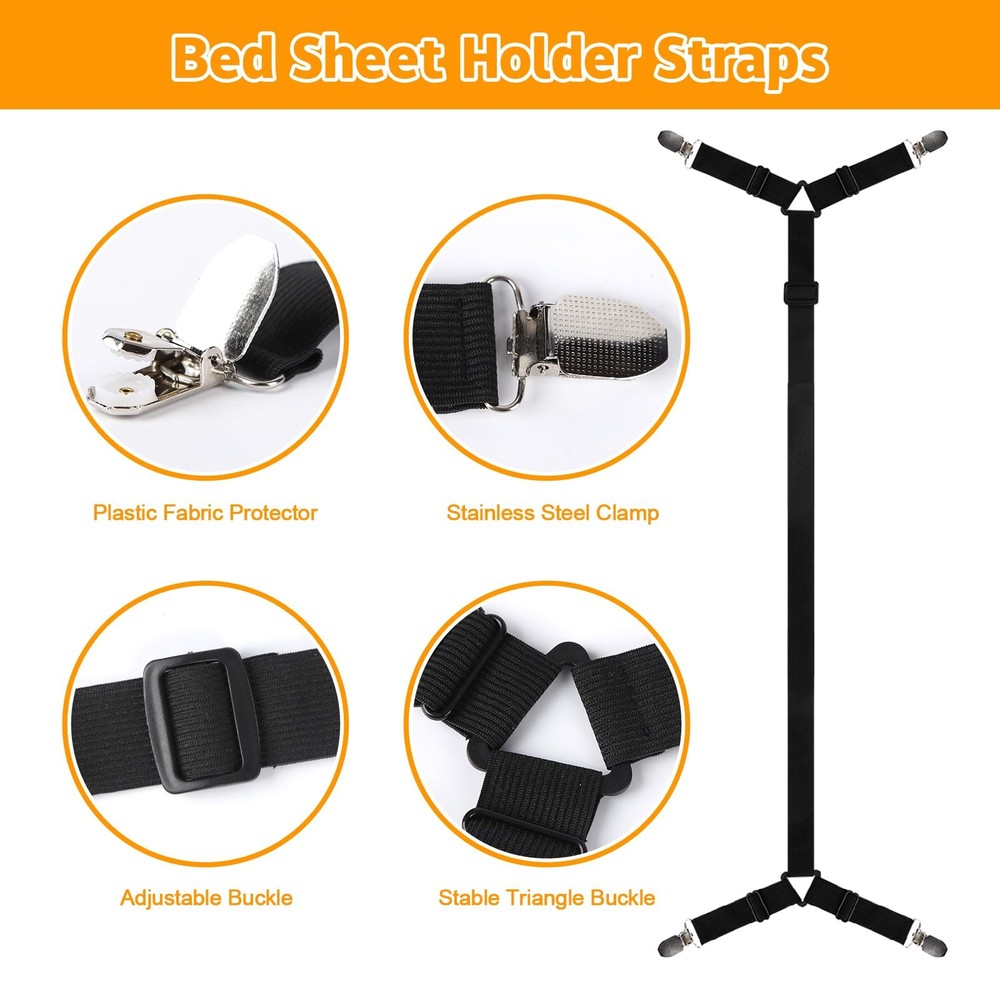 Bed Sheet Straps, 4Pcs Elastic Adjustable Bed Sheet Holder Straps, Fitted She...