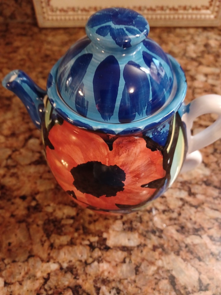 Italy Stone Ware 3 Piece Tea Set Hand Painted Ceramic