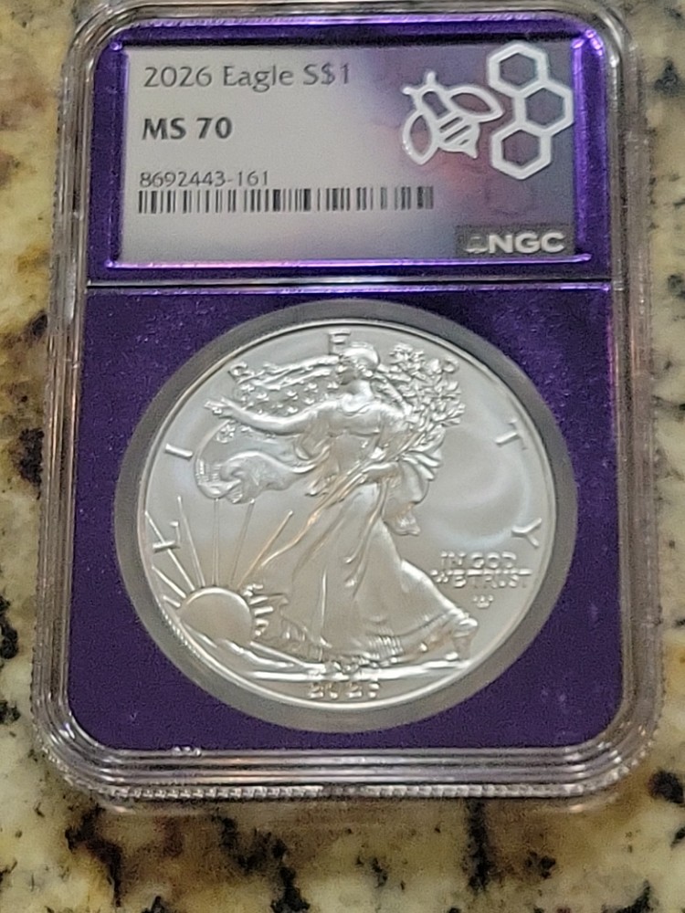 2026 American Silver Eagle 1 oz NGC MS70 - TraderBea Purple Core