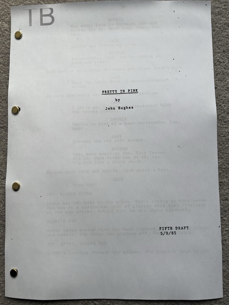 Pretty In Pink Film Screenplay / Script. Molly Ringwald, Jon Cryer.