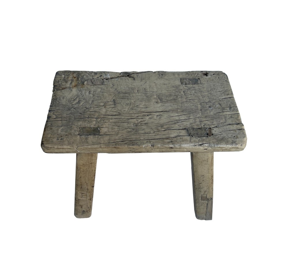 Rustic Raw Rough Wood Grain Rectangle Slim Stool Bench Side Table JK330
