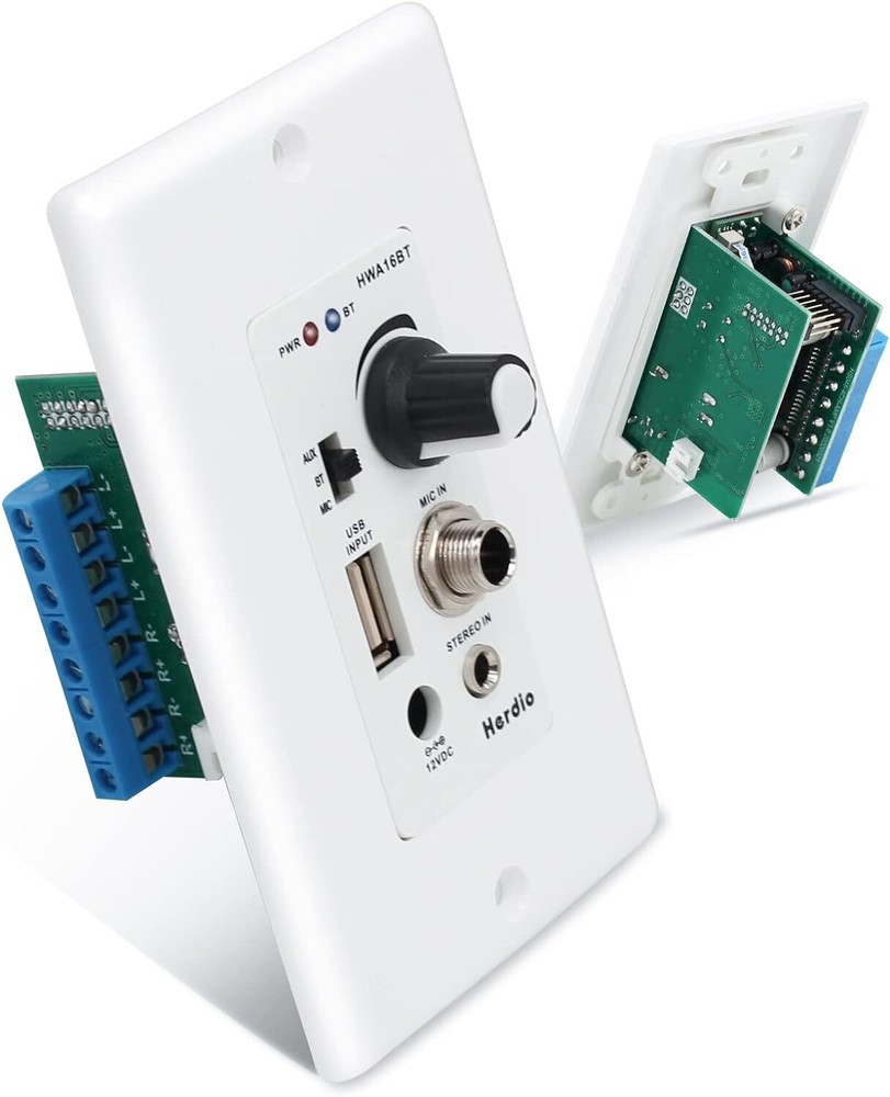 Herdio Bluetooth Wall Amplifier 4-Channels Volume Control USB/MIC/AUX(3.5mm) US