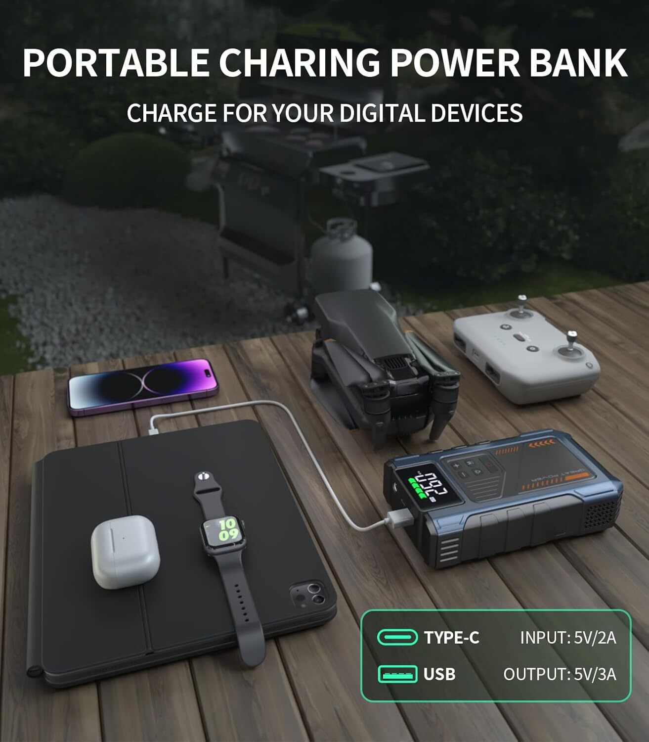 Jump Starter with Air Compressor 3000A with 150PSI Tire Inflator, Jump Box 12V