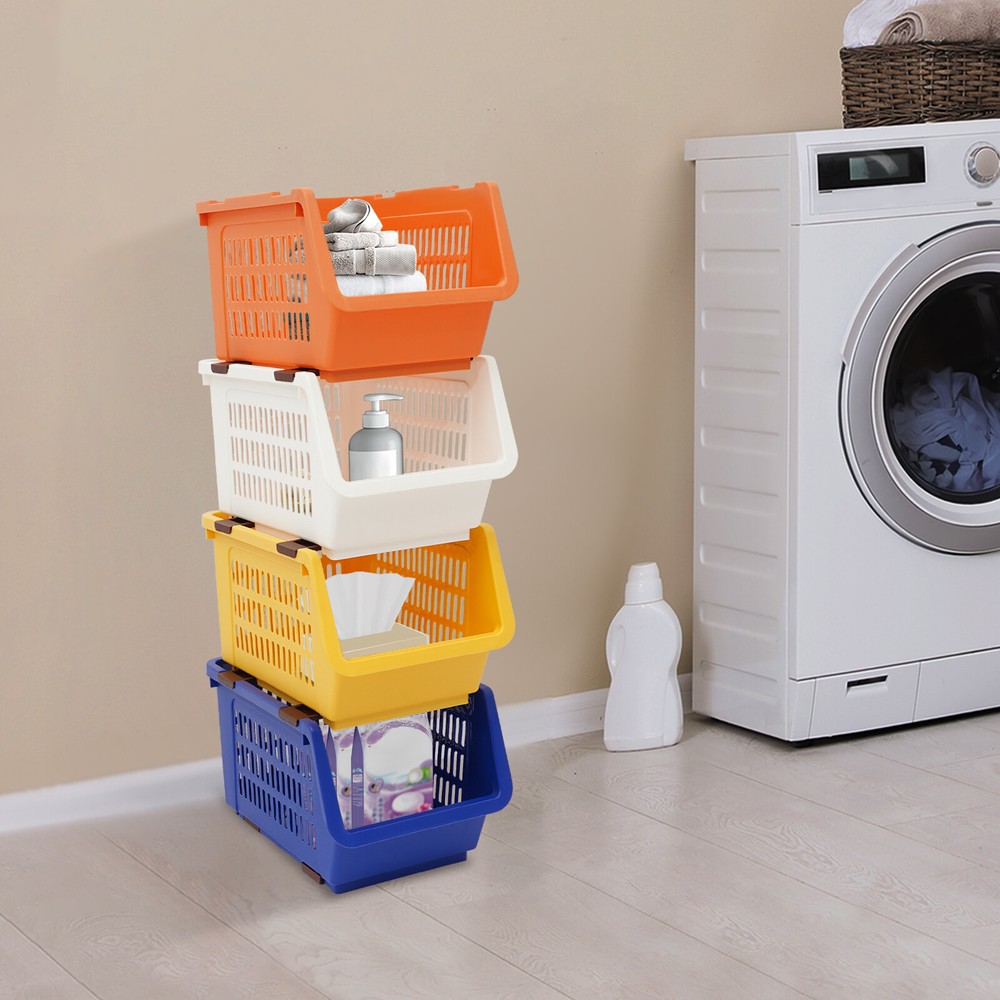 4 PCS Stacking Storage Baskets Stackable Organizer Baskets Modern Storage Bins