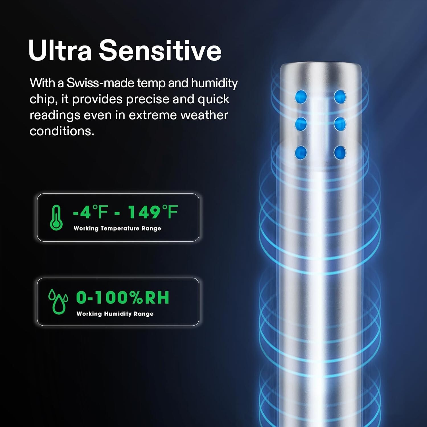 VIVOSUN Temperature&Humidity Sensor Probe,Waterproof Stainless Steel,THB1, 12ft