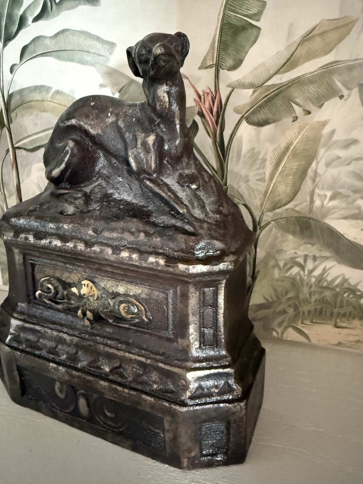 Antique French Victorian Bronze Greyhound Dog Fireplace Mantel Ornament c1900