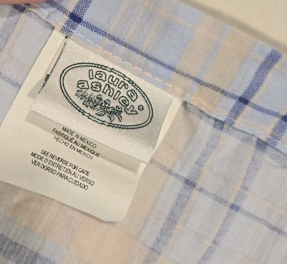 Vintage Laura Ashley Emilie Blue Plaid Queen Bedskirt Boho Cottage Rare