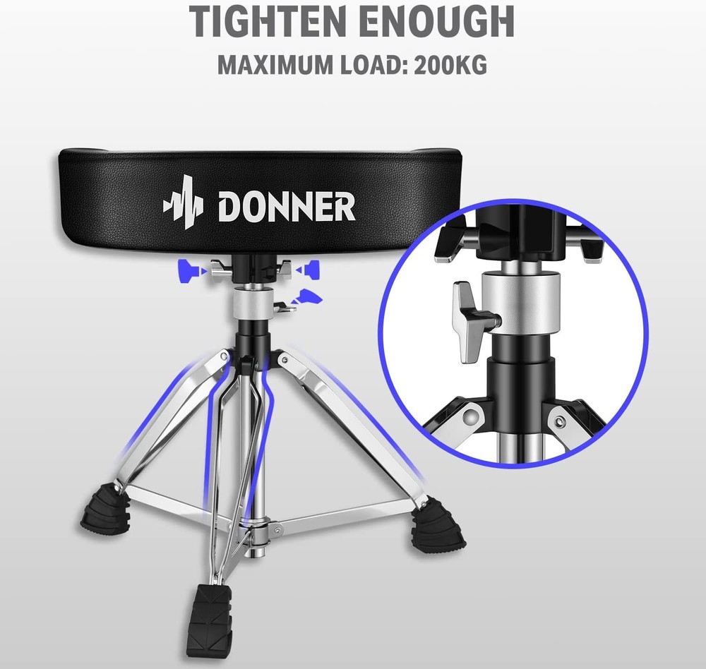 Donner Drum Throne Padded Seat Stable Height Adjustable Stool Double Braced Leg
