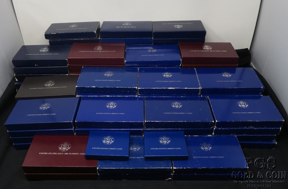 (85) Assorted Empty US Mint Boxes + COA's Mint and Proof 25359
