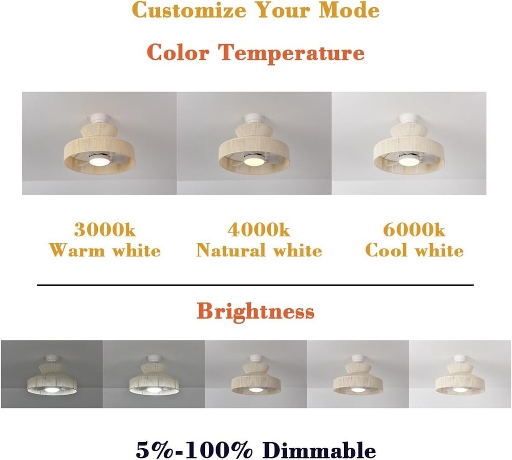 18W LED 20” Dimmable DC Boho Caged Dimmable Ceiling Fan with Light