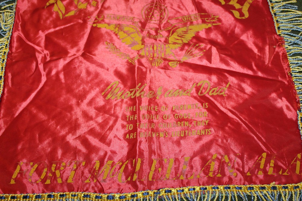 Original WW2 U.S. Army "Fort McClellan, ALA" "Mother & Dad" Pillow Cover