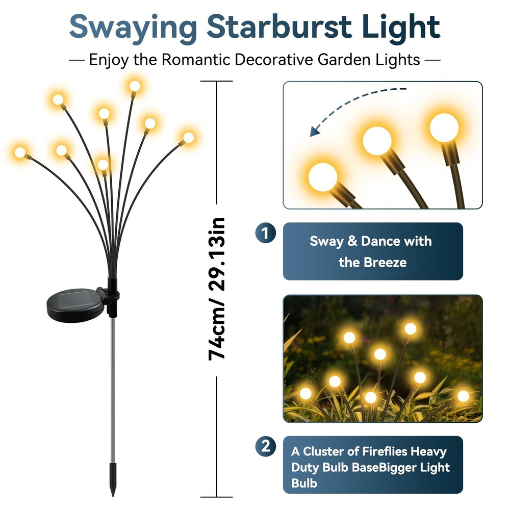 Solar Garden Lights 8 LED, 2 Pack