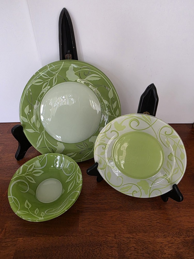 Luminarc Green Leaf Pattern Glass Dinnerware Set - 6-Piece