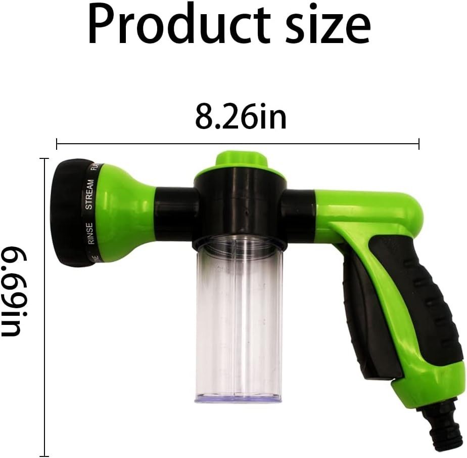 Compact High Pressure Cleaning Nozzle with 8 Adjustable Foaming Patterns - Green