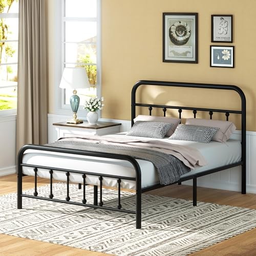 Full Size Metal Platform Bed Frame with Full Size | Round Frame Black