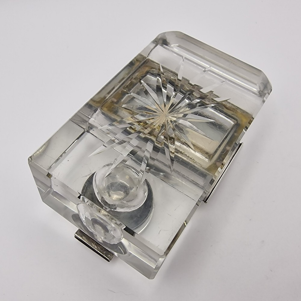 Antique Edwardian Solid Silver Mounted Glass Inkwell, Stamp Box & Pen Rest