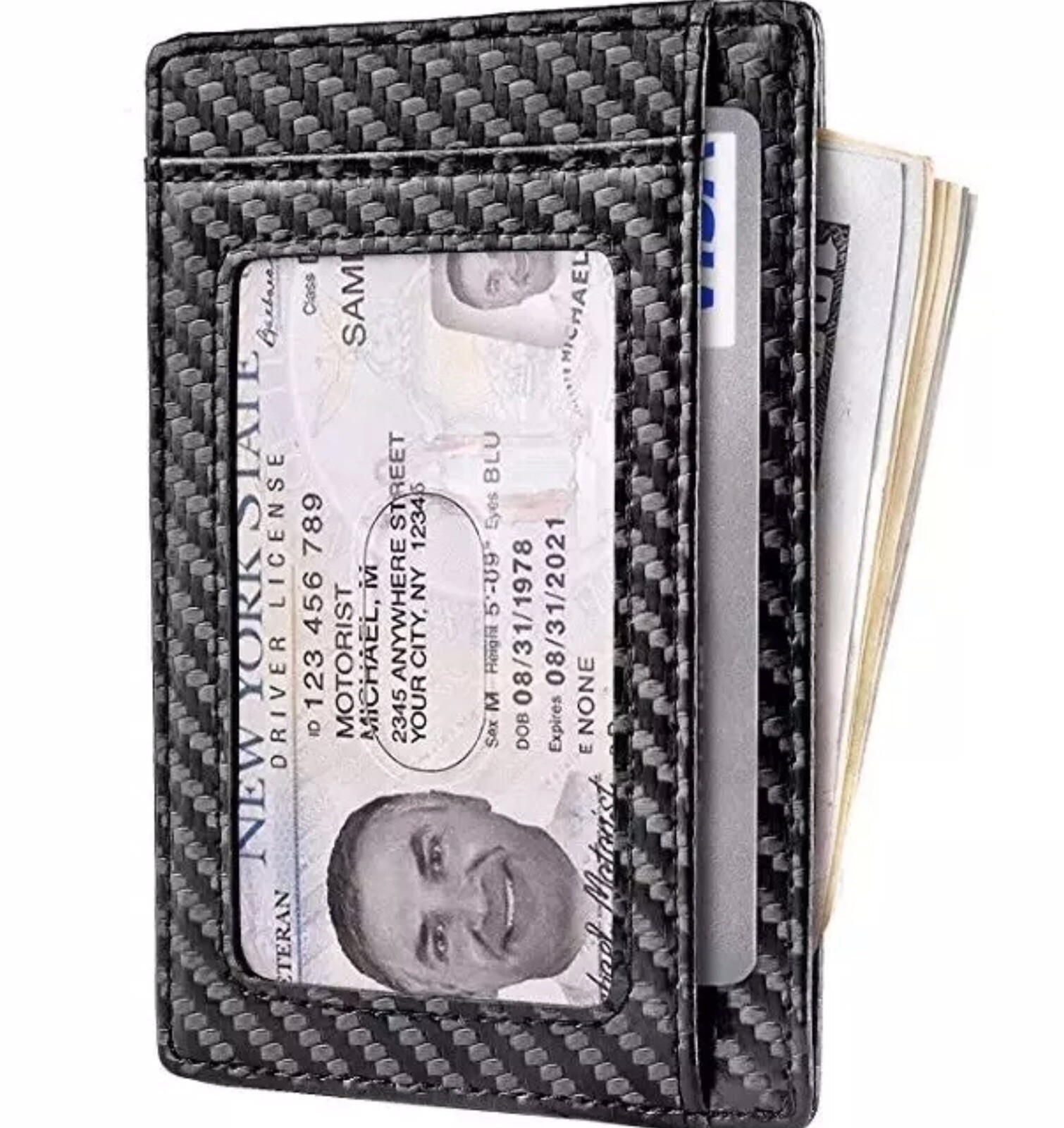 Front Pocket Minimalist Carbon Fiber Slim Wallet RFID Blocking Credit Card