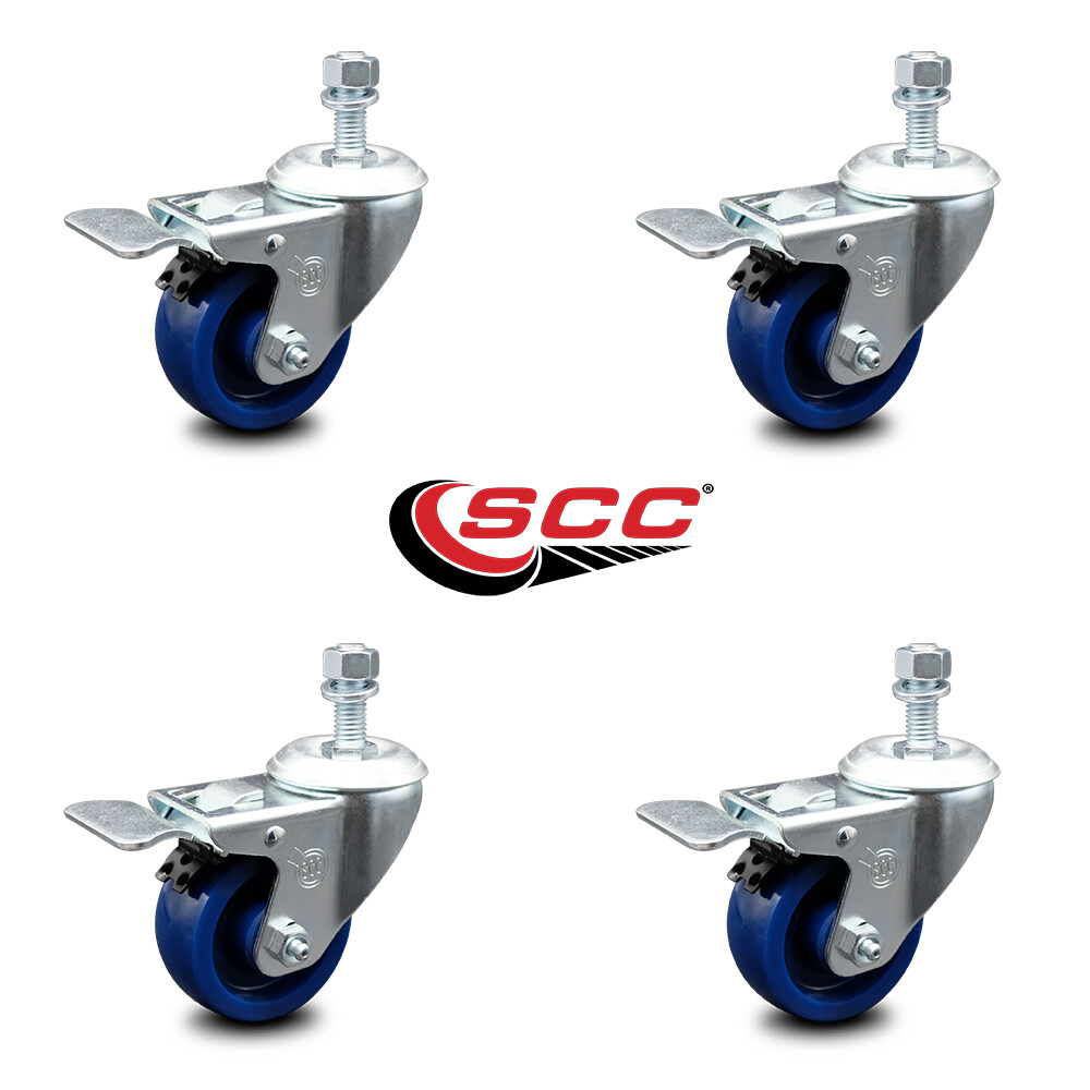 3 Inch Solid Polyurethane Swivel ½ Inch Stem Caster Set with Total Lock Brake