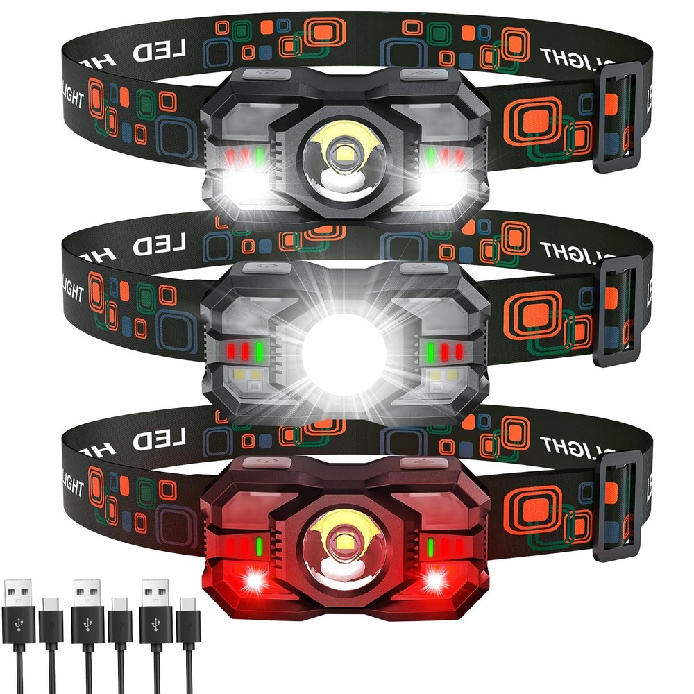 Rechargeable Headlamp Flashlight 3-Pack, 2000 Lumen Super Bright LED Headligh...