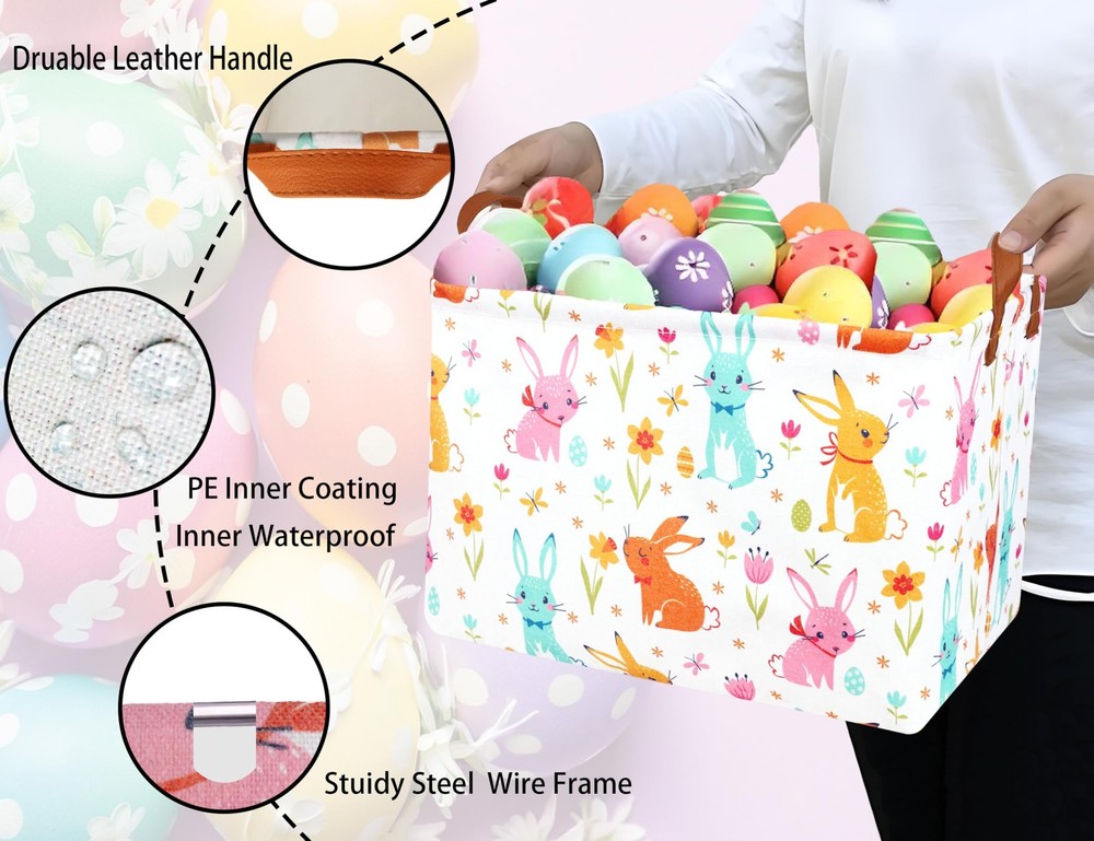 MYFLOCY Large Rectangular Easter Baskets Empty Waterproof Boy Toy Box Foldabl...