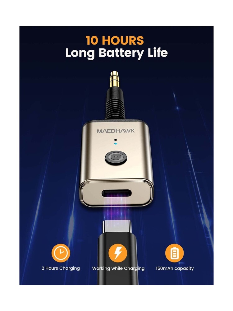 MaedHawk Portable Bluetooth 5.3 Wireless Audio Receiver, Rotatable ... Fast Ship