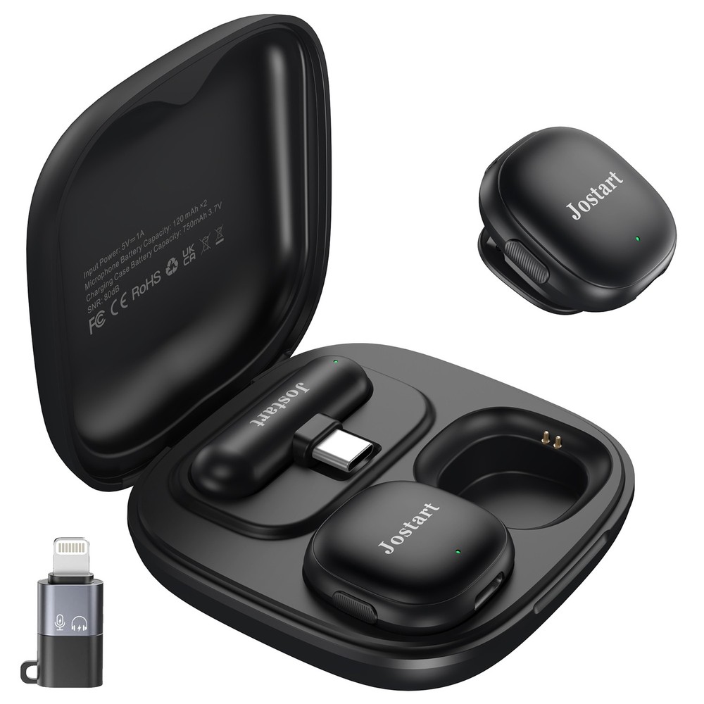 2-in-1 Wireless Lapel Microphone with AI Noise Reduction for iPhone & Android